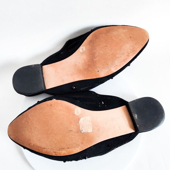 Sole Society Leather Beaded Black Slip-on Flat Pointy Toe Mules Size 8M Art Deco - Picture 9 of 10